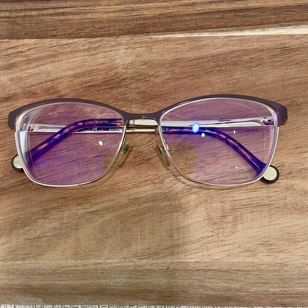 CAROLINA HERRERA VHE125K Gold Brown Pink Tortoise Square Metal FRAMES  54-15-135